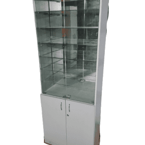 Стойка витрина стекло лдсп серая 2 двери 70/30/210
