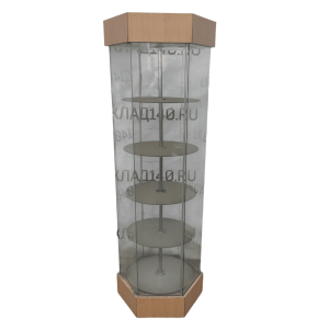Стойка витрина шестигранная лдсп бук стекло дверь стекло диаметр 46 высота 184 6 полок