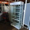 Купить Стойка витрина стекло металл серая-белая 5 полок 104/40/201 4 двери распашные