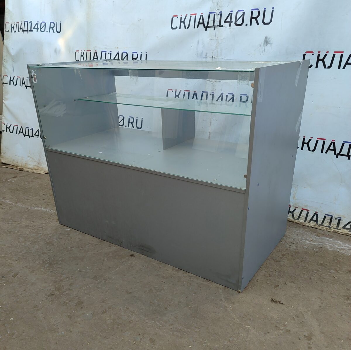 Купить Прилавок 140/70/104 стекло/лдсп серый 3п