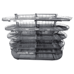 Стеллаж торговый островной радиусный сетчатый серый 215/93/162 5 полок (с ограничителем)