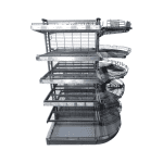 Стеллаж торговый островной радиусный сетчатый серый 110/93/162 5 полок (с ограничителем)