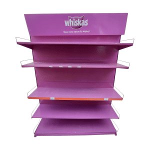 Купить Стеллаж торговый рекламный фиолетовый Whiskas 160/211 4п42осн42