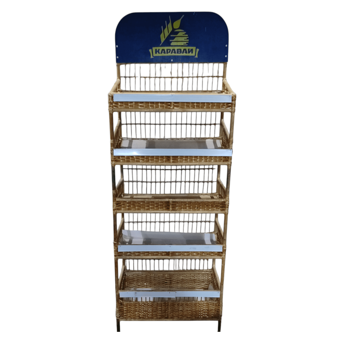 Купить Стойка торговая плетенная для выкладки хлеба 75/40/215 5 полок каравай