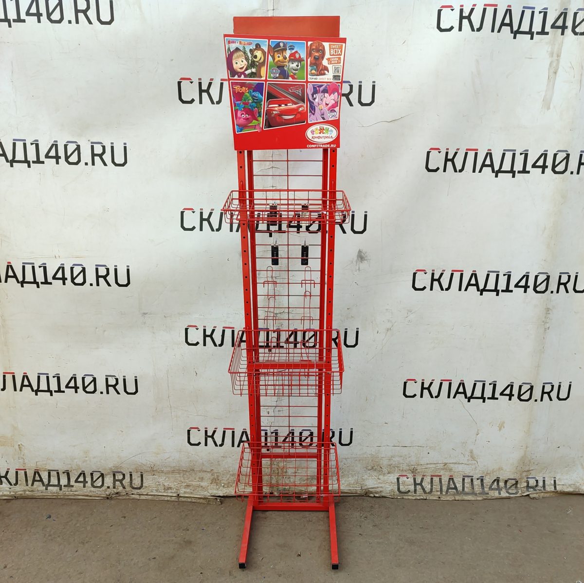 Купить Стойка прикассовая Конфитрейд 41/57/199 красная 3 полки 10 крючков