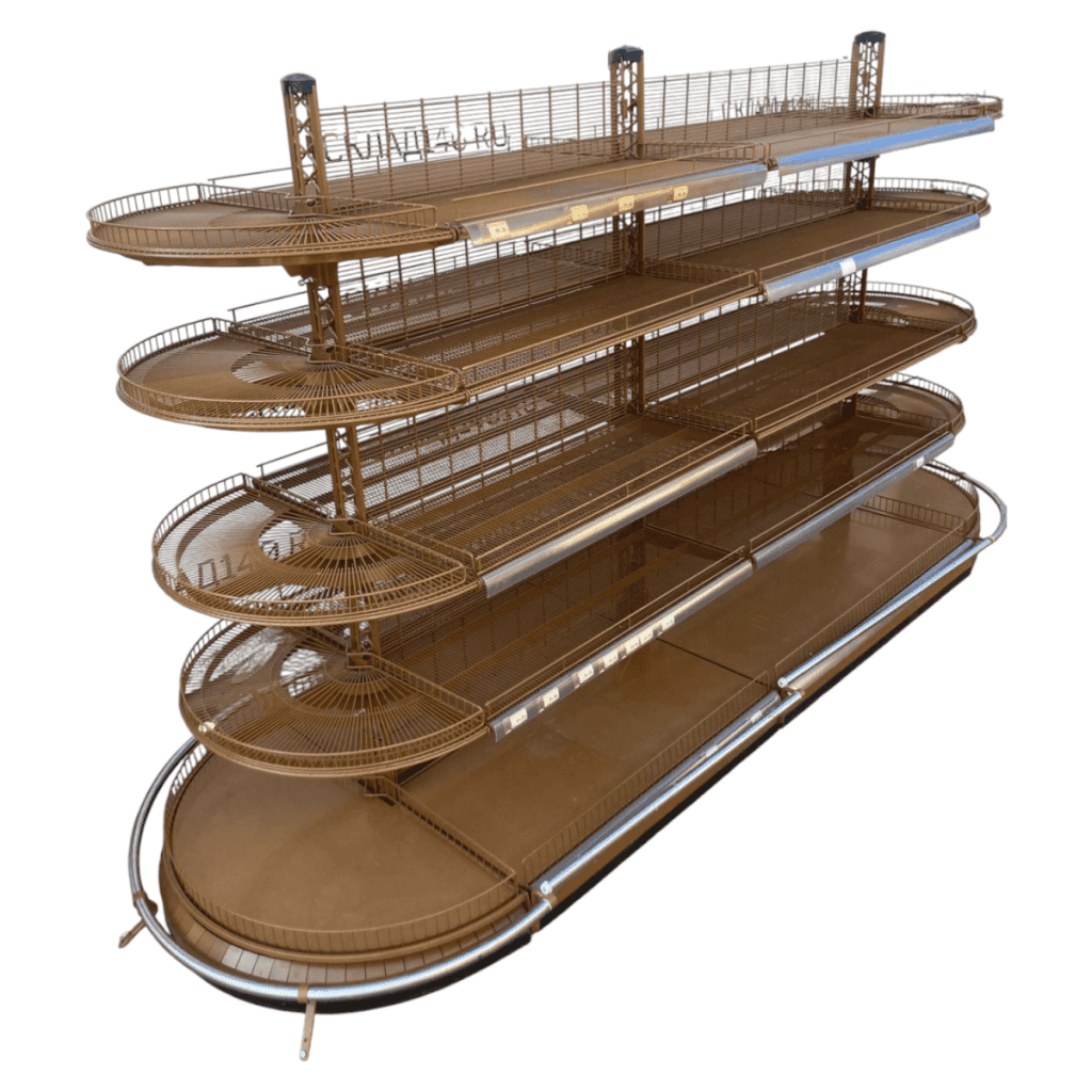 Стеллаж торговый островной радиусный сетчатый