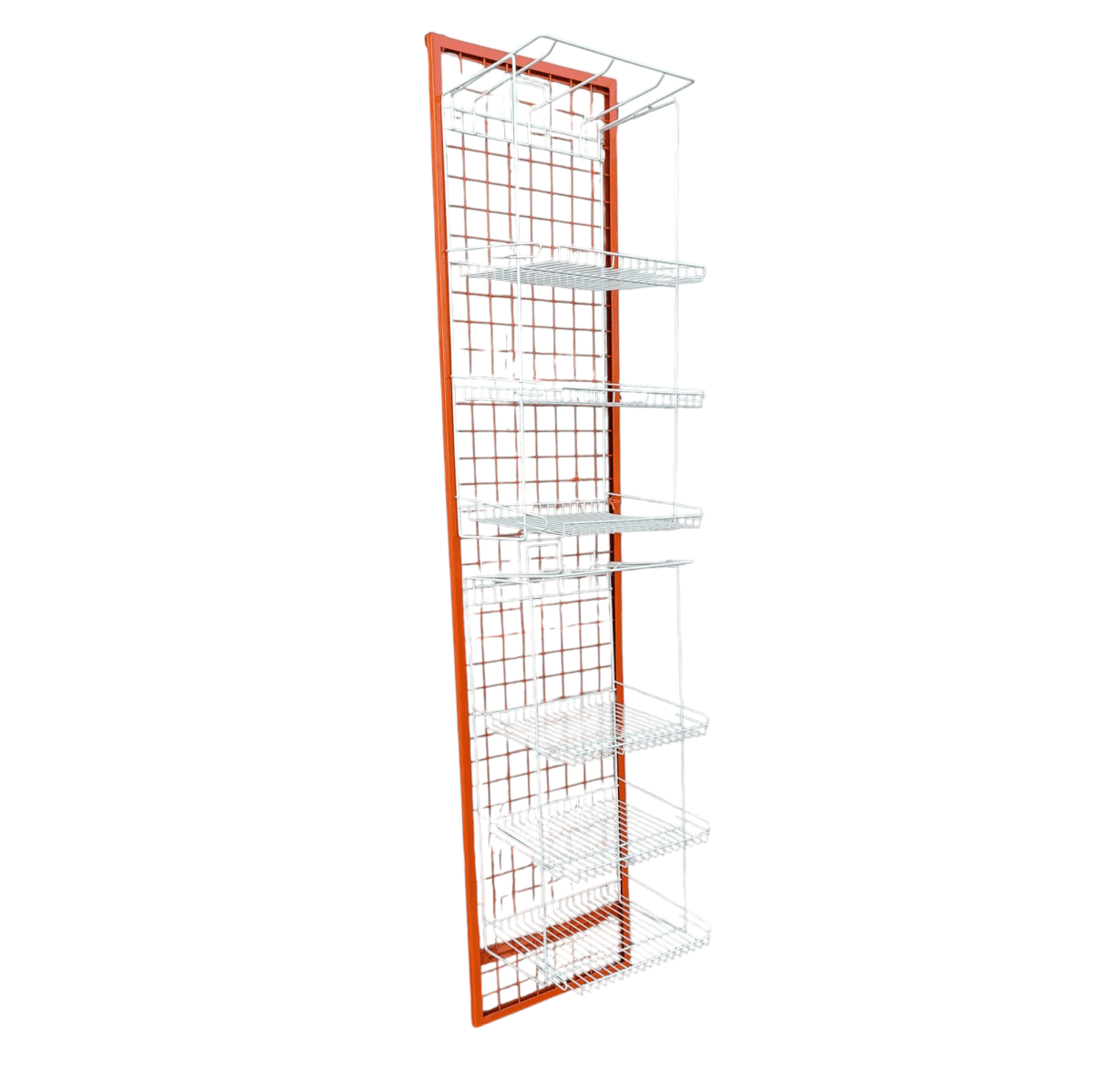 Купить Стойка прикассовая 42/32/190 бело-оранжевая 6 крючков 6 полок