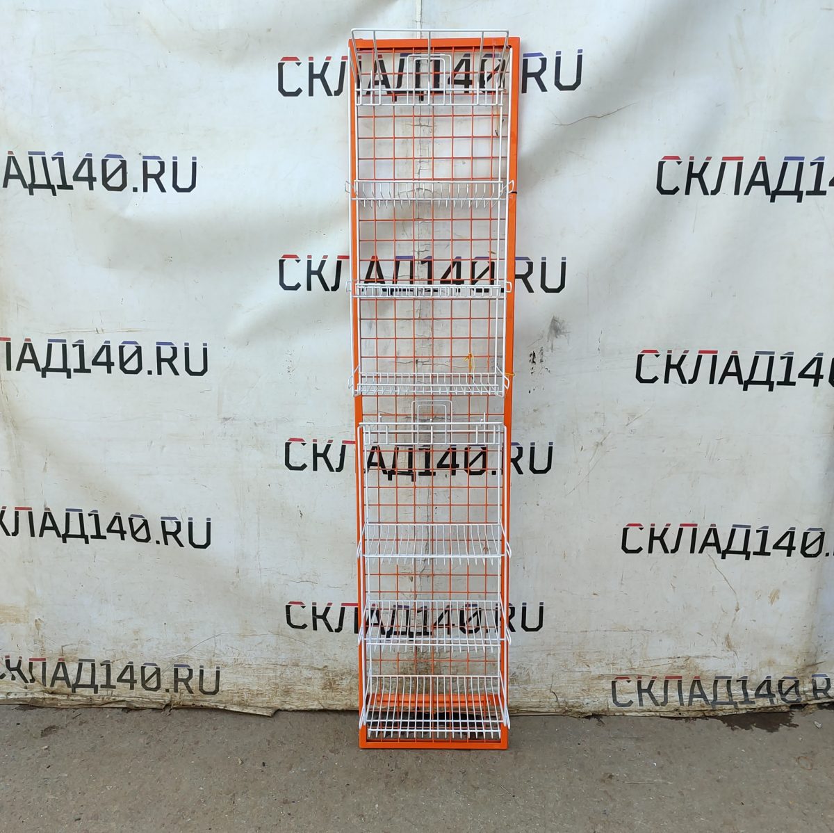 Купить Стойка прикассовая 42/32/190 бело-оранжевая 6 крючков 6 полок