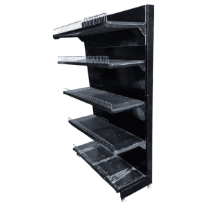 Купить Стеллаж торговый черный сталь 127/196 4п40 основание 40 5 п-ообразных ограничителей