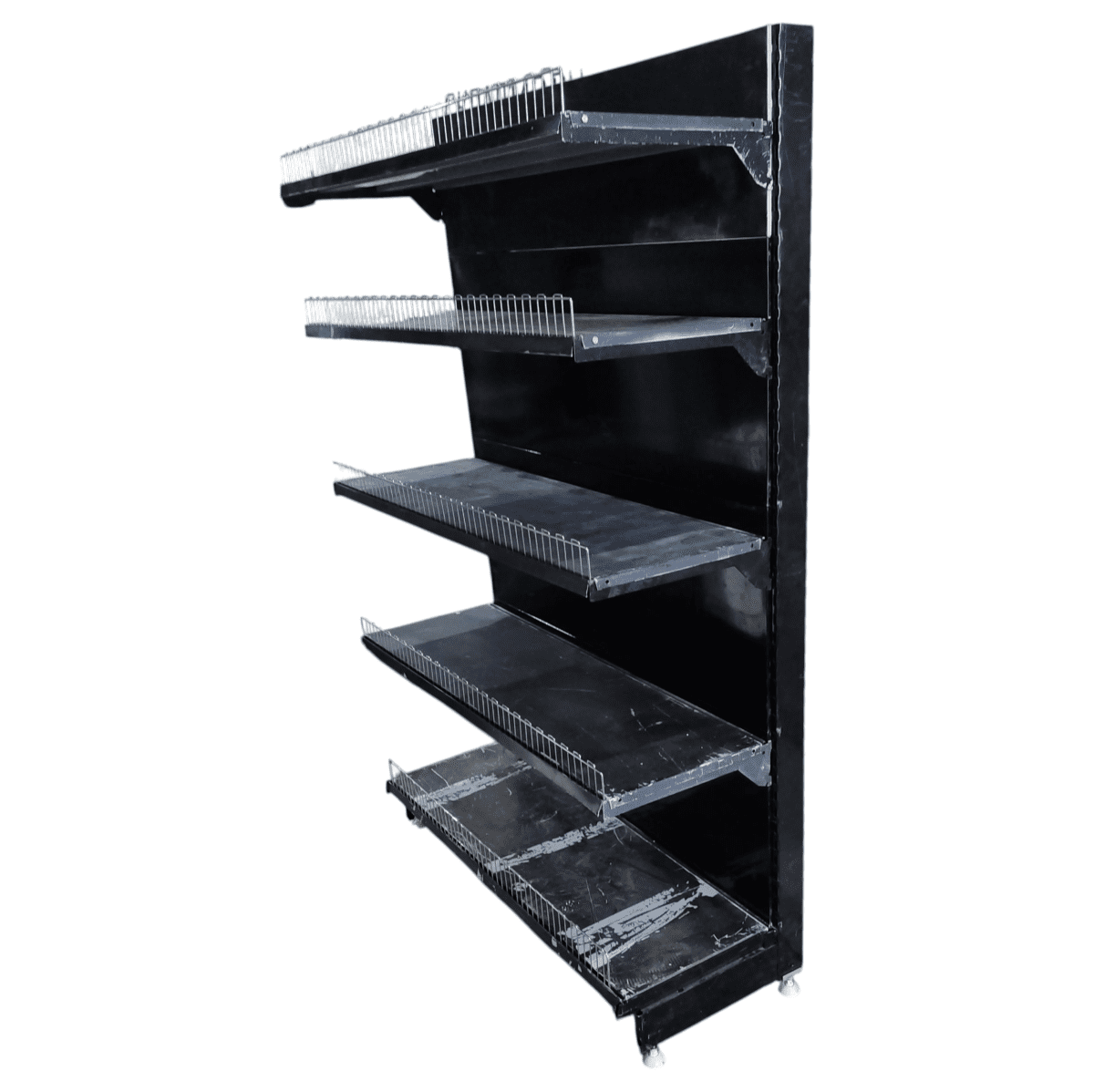 Купить Стеллаж торговый черный сталь 127/196 4п40 основание 40 5 п-ообразных ограничителей