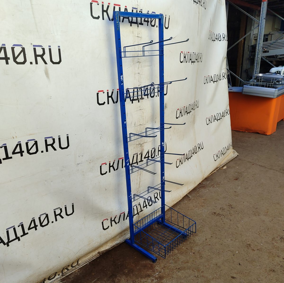 Купить Стойка прикассовая 35/43/164 синяя 15 крючков полка